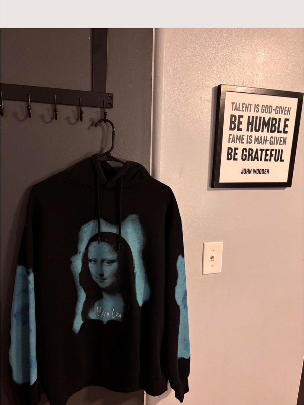 Pull&BearBlack Hoodie with Blue Mona Lisa Graphic